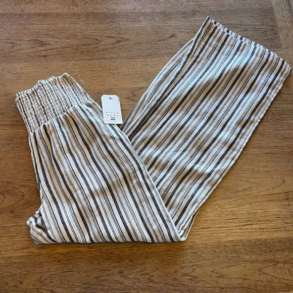 Billabong Black Pebble MEDIUM New Waves 2 Elastic Waist Linen Pants NWT 402 - Picture 1 of 3